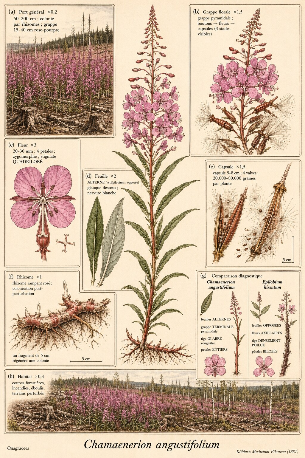 Planche botanique Épilobe en épi