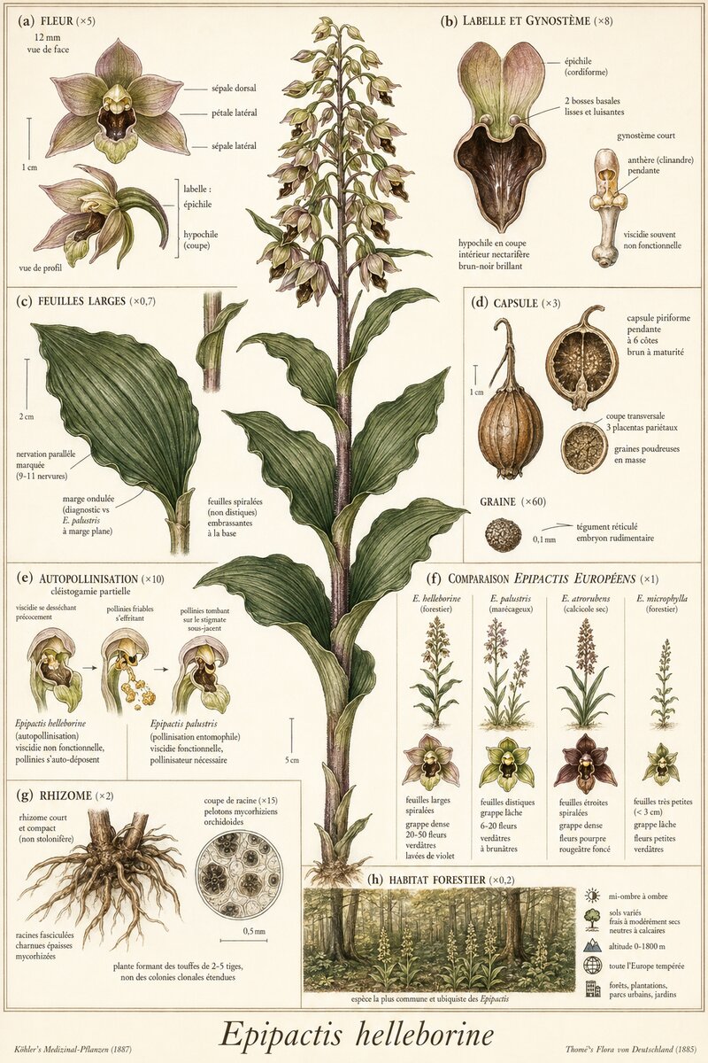 Planche botanique Épipactis à larges feuilles