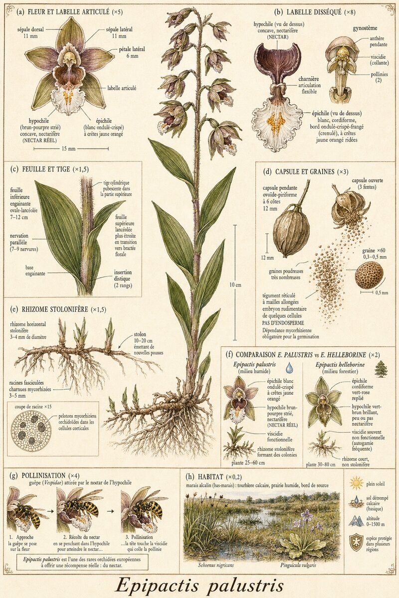 Planche botanique Épipactis des marais