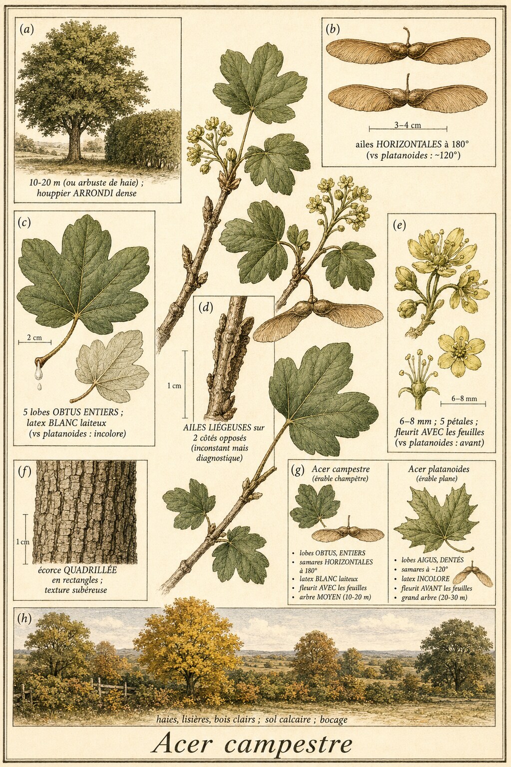 Planche botanique ÉRABLE CHAMPÊTRE