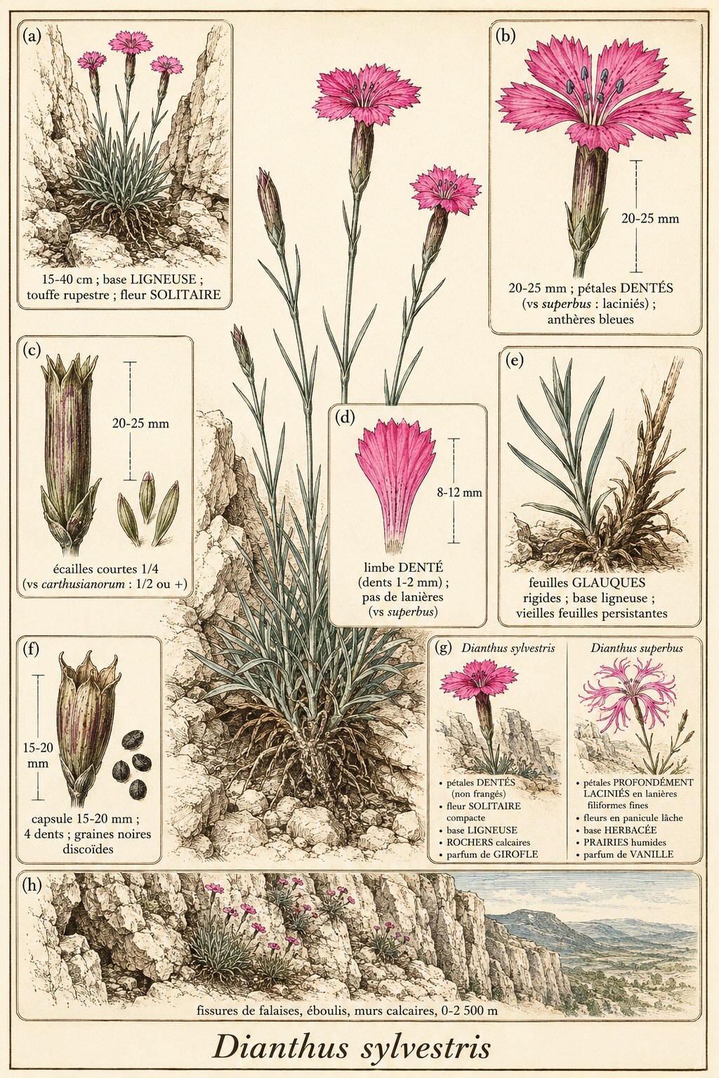 Planche botanique ŒILLET SAUVAGE