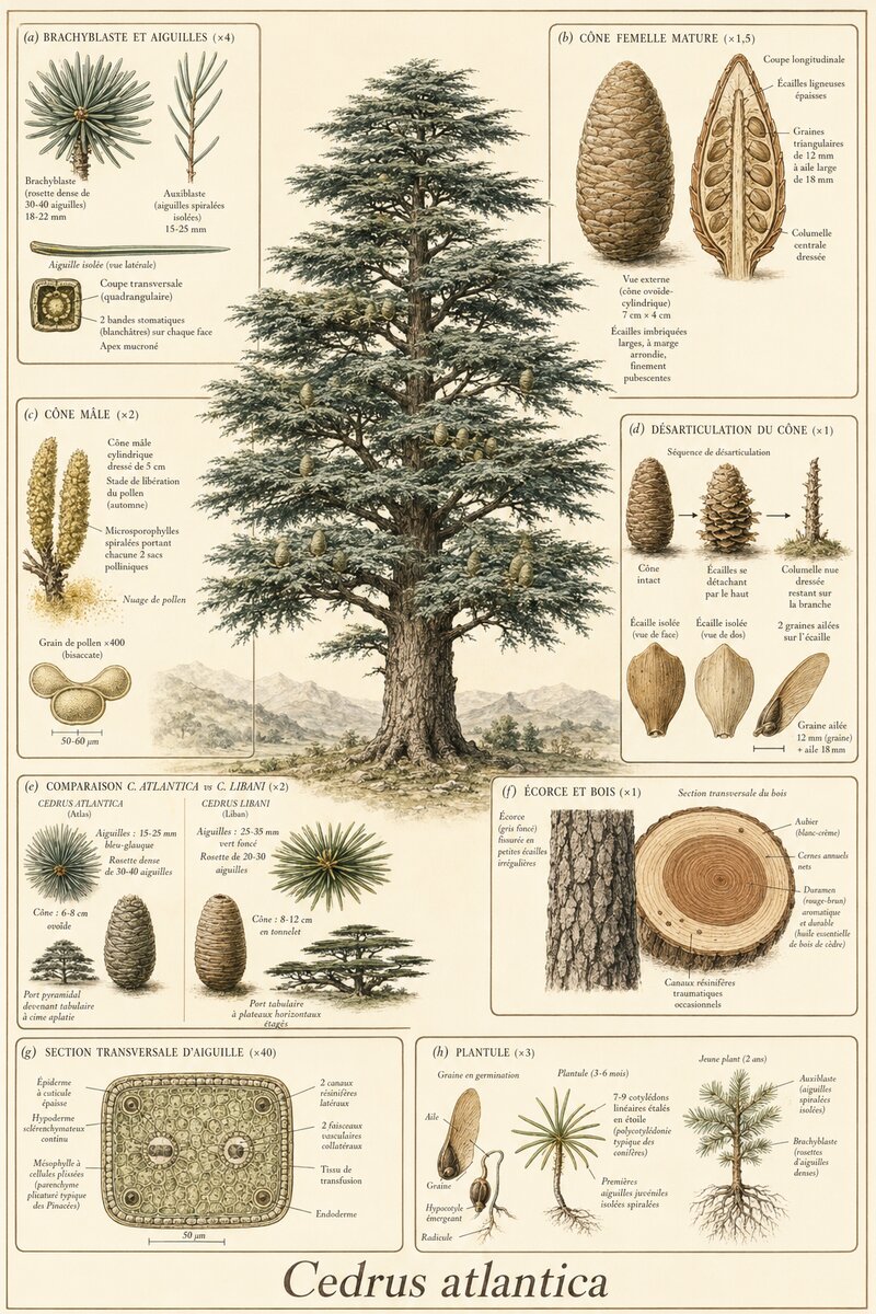 Planche botanique Cèdre de l'Atlas