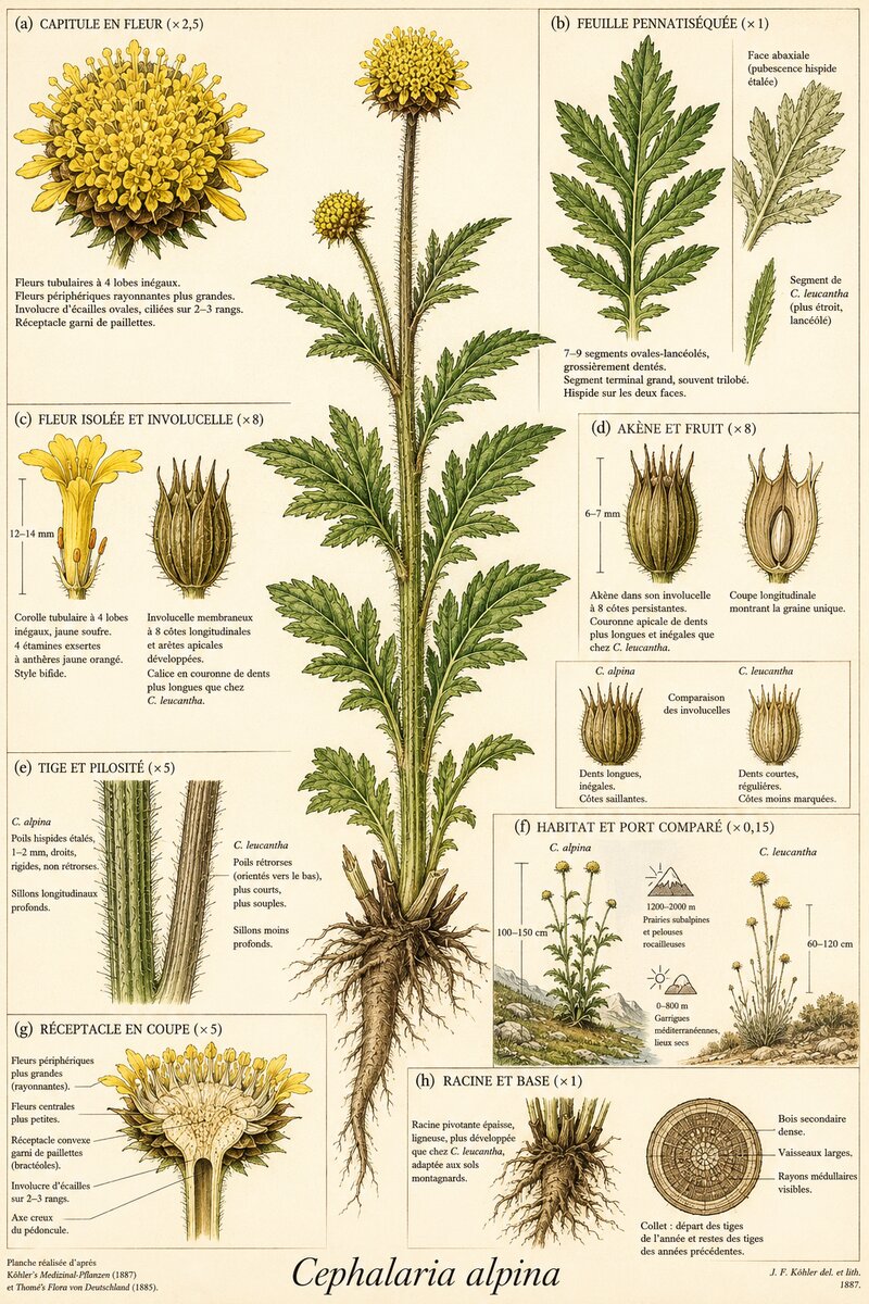 Planche botanique Céphalaire des Alpes