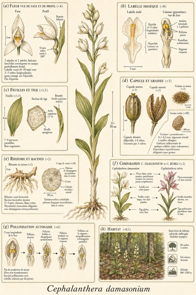 Planche botanique Céphalanthère blanche