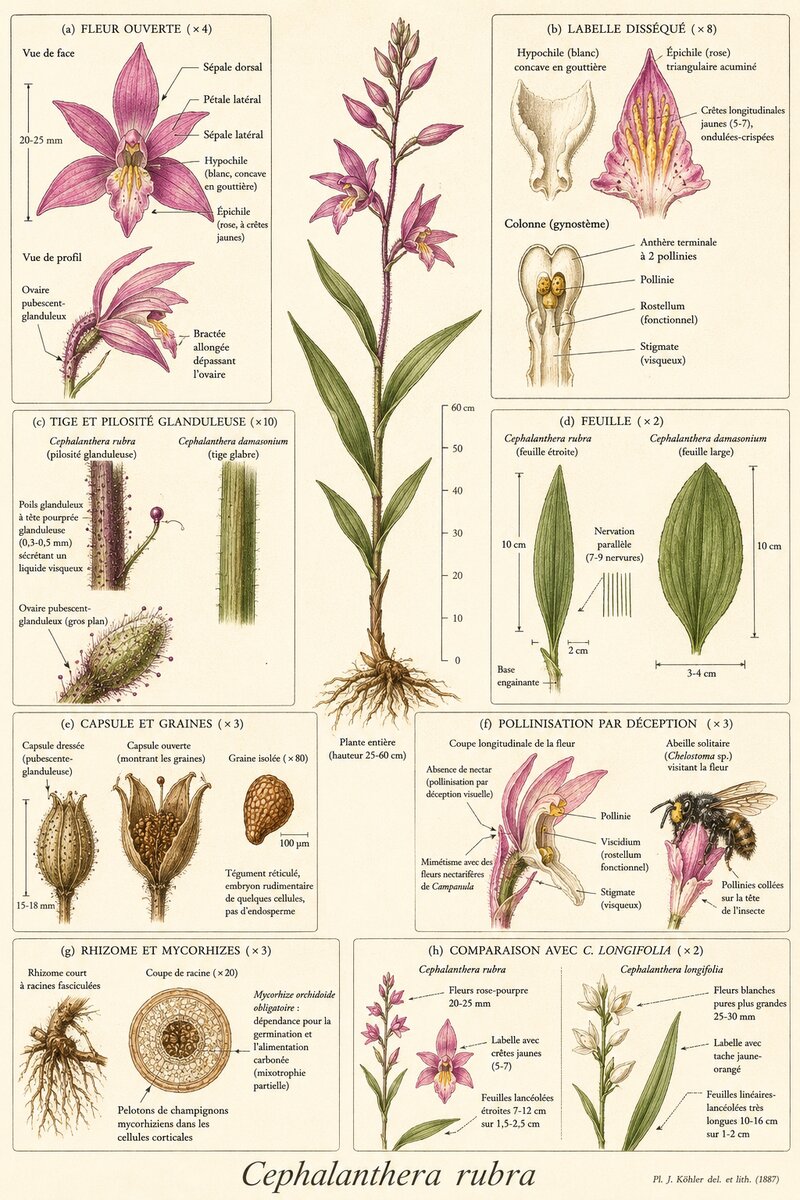 Planche botanique Céphalanthère rouge