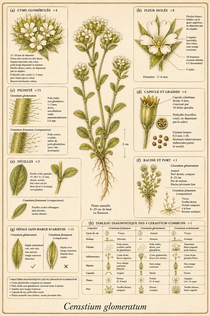 Planche botanique Céraiste glomérulé