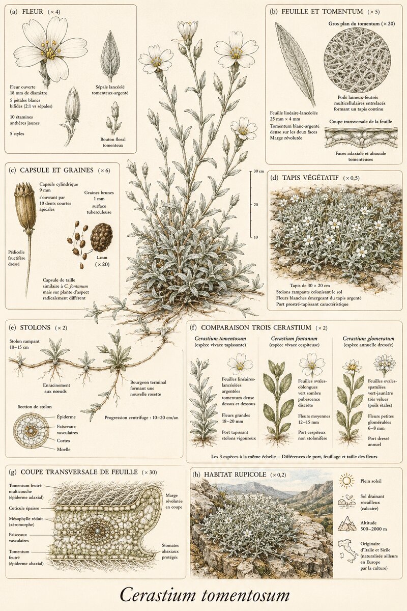 Planche botanique Céraiste tomenteux