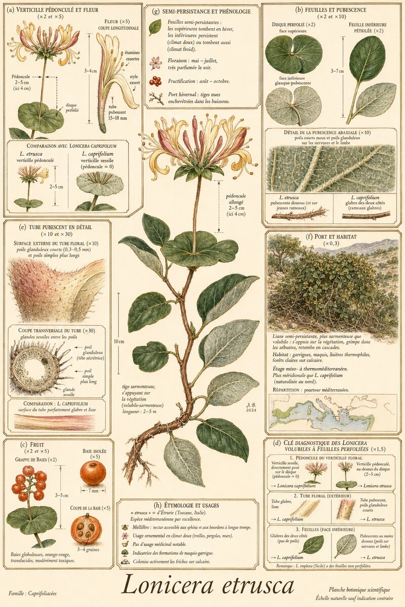 Planche botanique Chèvrefeuille étrusque