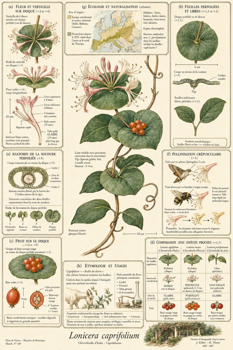 Planche botanique Chèvrefeuille d'Italie