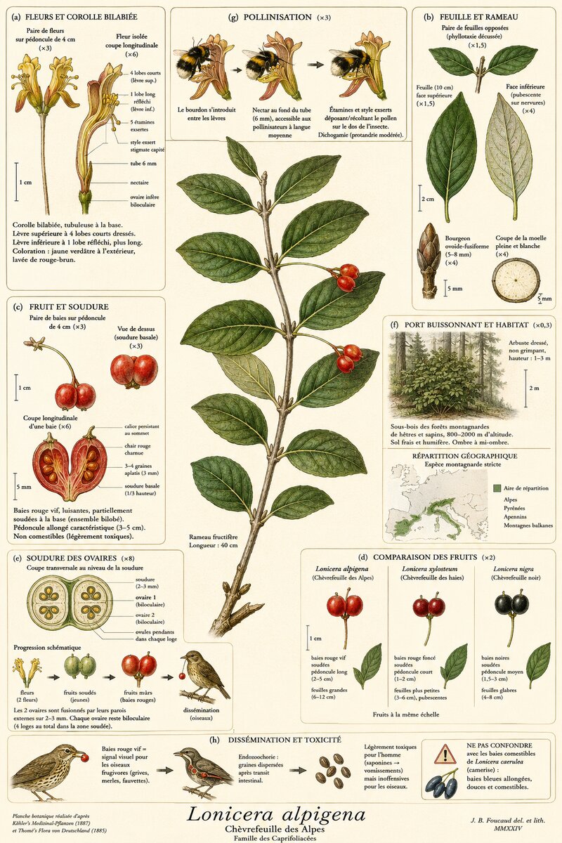 Planche botanique Chèvrefeuille des Alpes