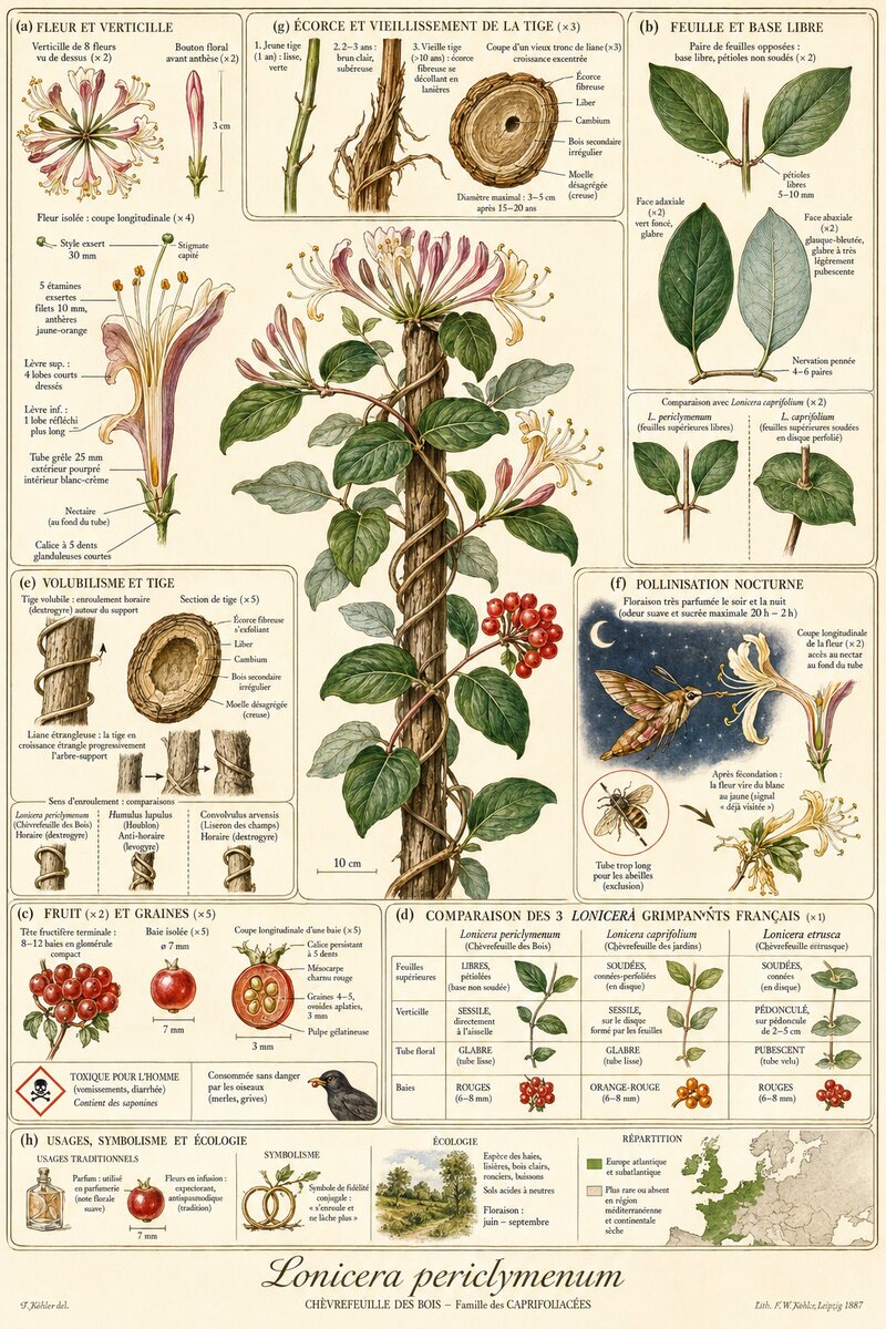 Planche botanique Chèvrefeuille des Bois