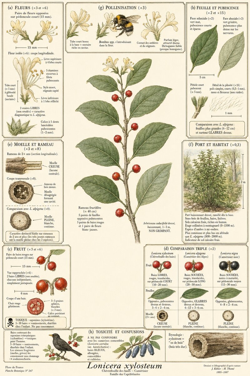 Planche botanique Chèvrefeuille des Haies