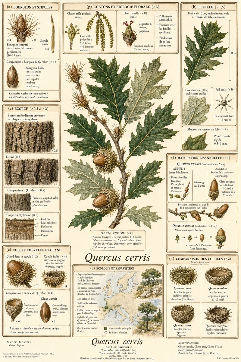 Planche botanique Chêne chevelu