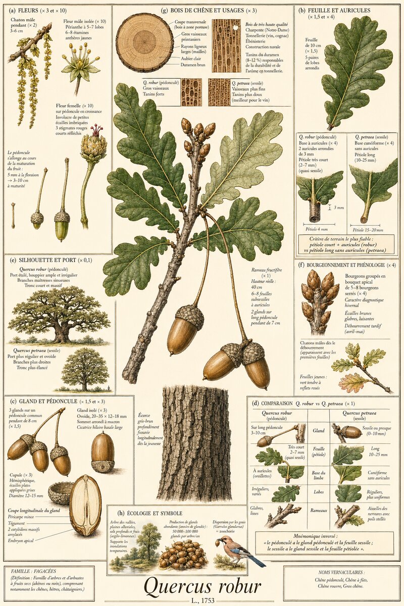 Planche botanique Chêne pédonculé