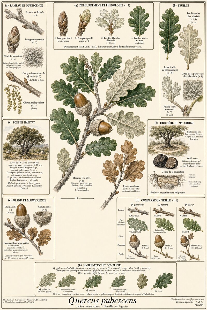 Planche botanique Chêne pubescent