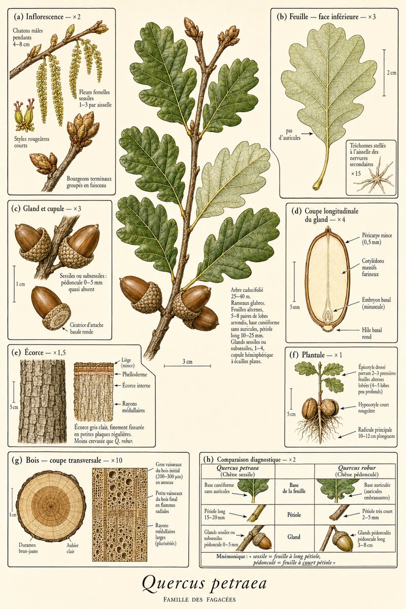 Planche botanique Chêne sessile