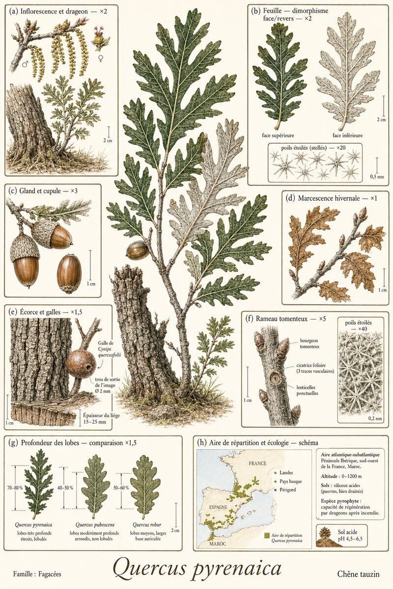 Planche botanique Chêne tauzin