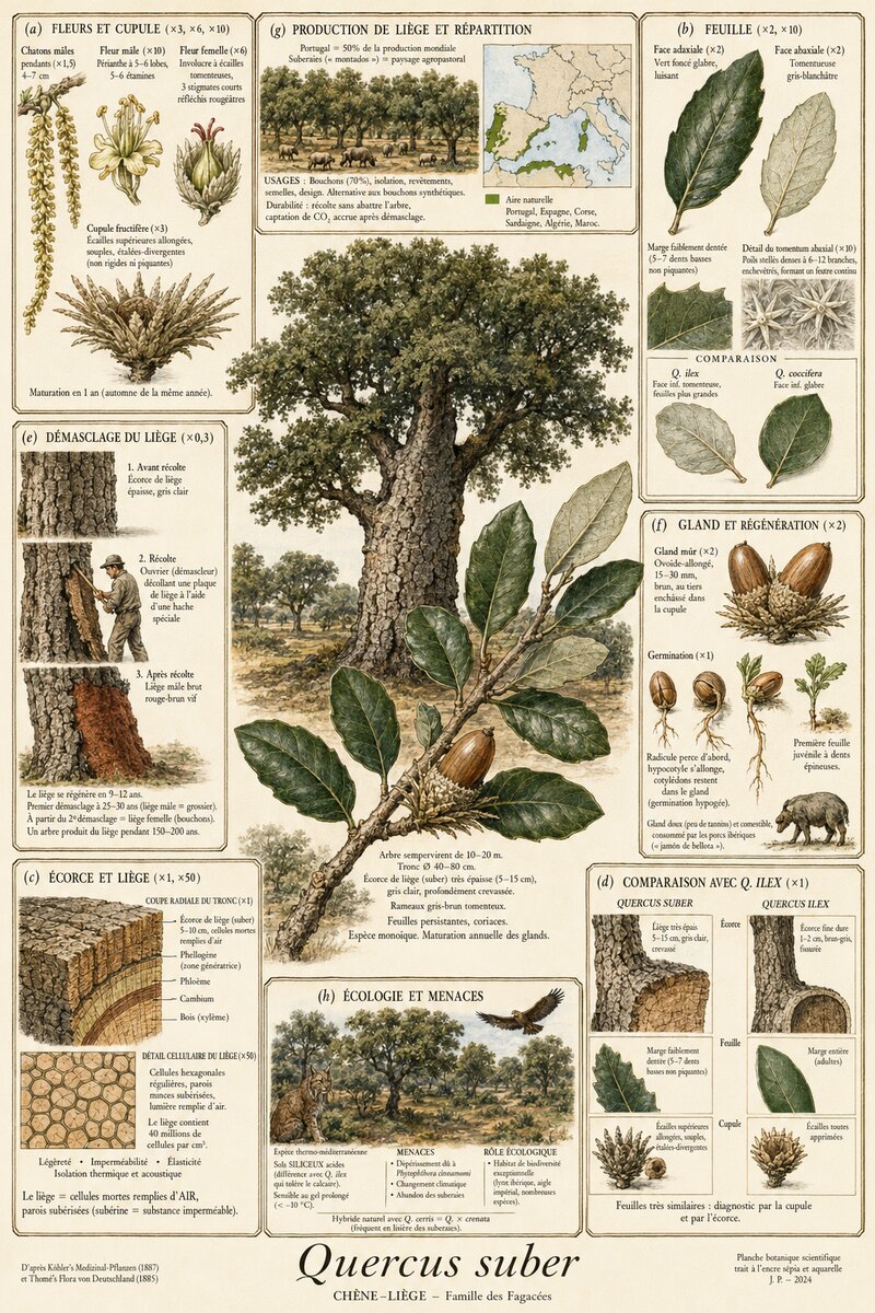 Planche botanique Chêne-liège