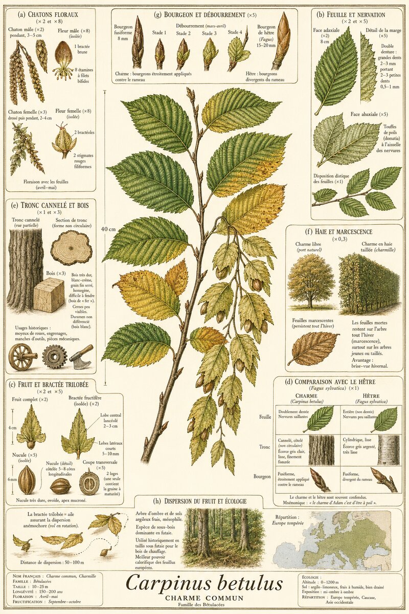 Planche botanique Charme commun