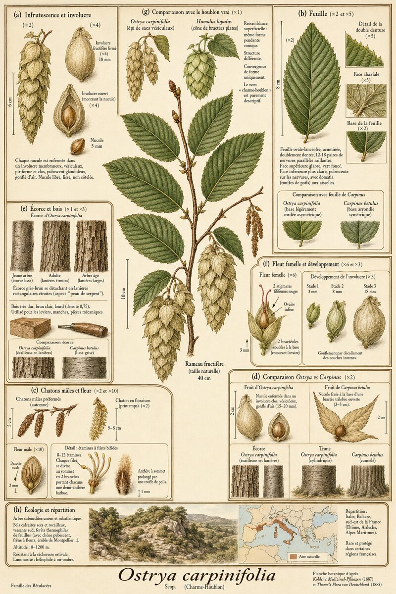 Planche botanique Charme-Houblon