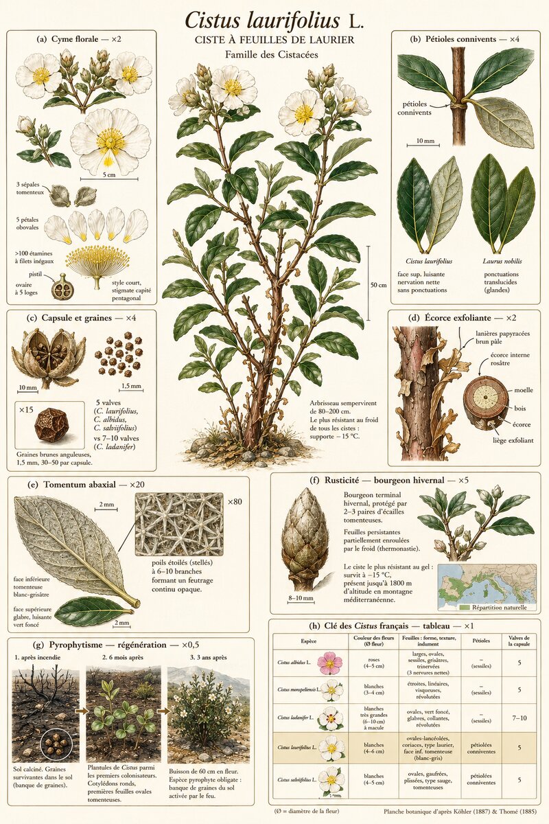 Planche botanique Ciste à feuilles de laurier