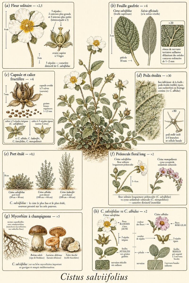 Planche botanique Ciste à feuilles de sauge