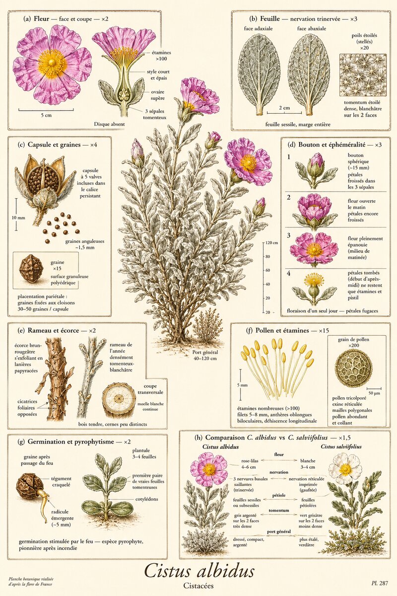 Planche botanique Ciste cotonneux
