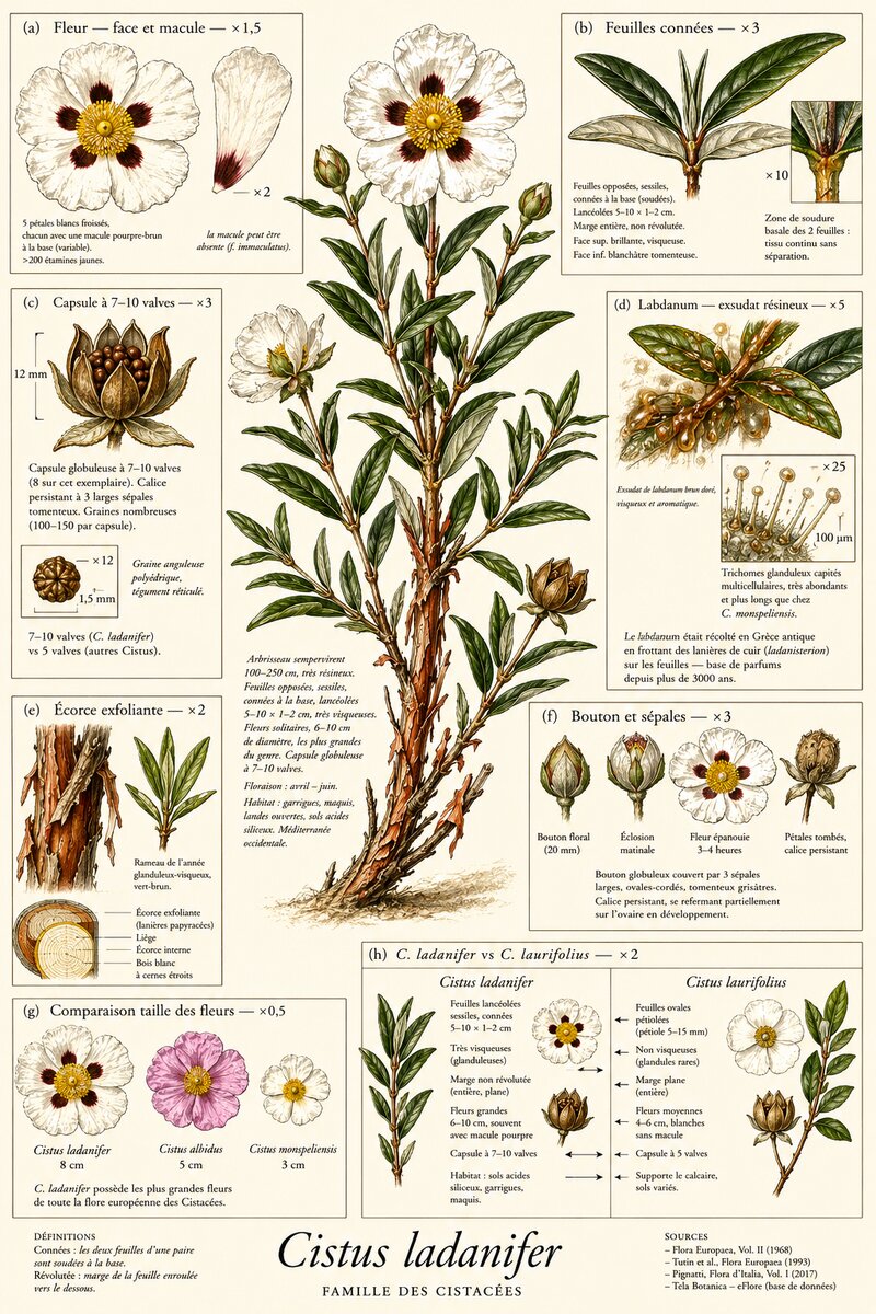 Planche botanique Ciste ladanifère