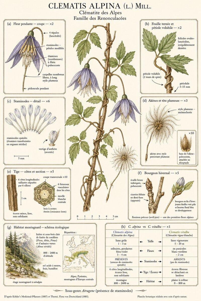 Planche botanique Clématite des Alpes
