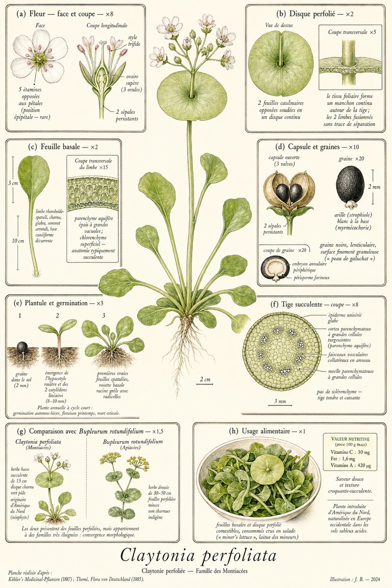 Planche botanique Claytonie perfoliée