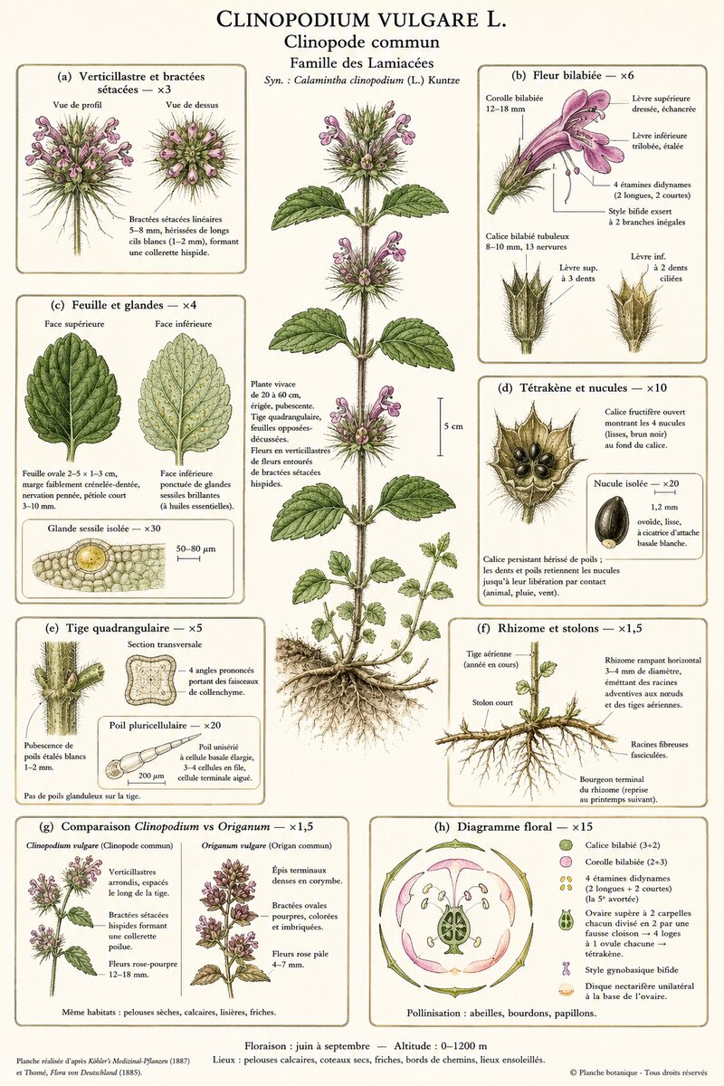 Planche botanique Clinopode commun