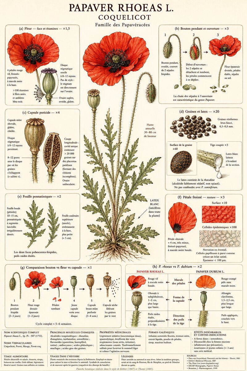 Planche botanique Coquelicot