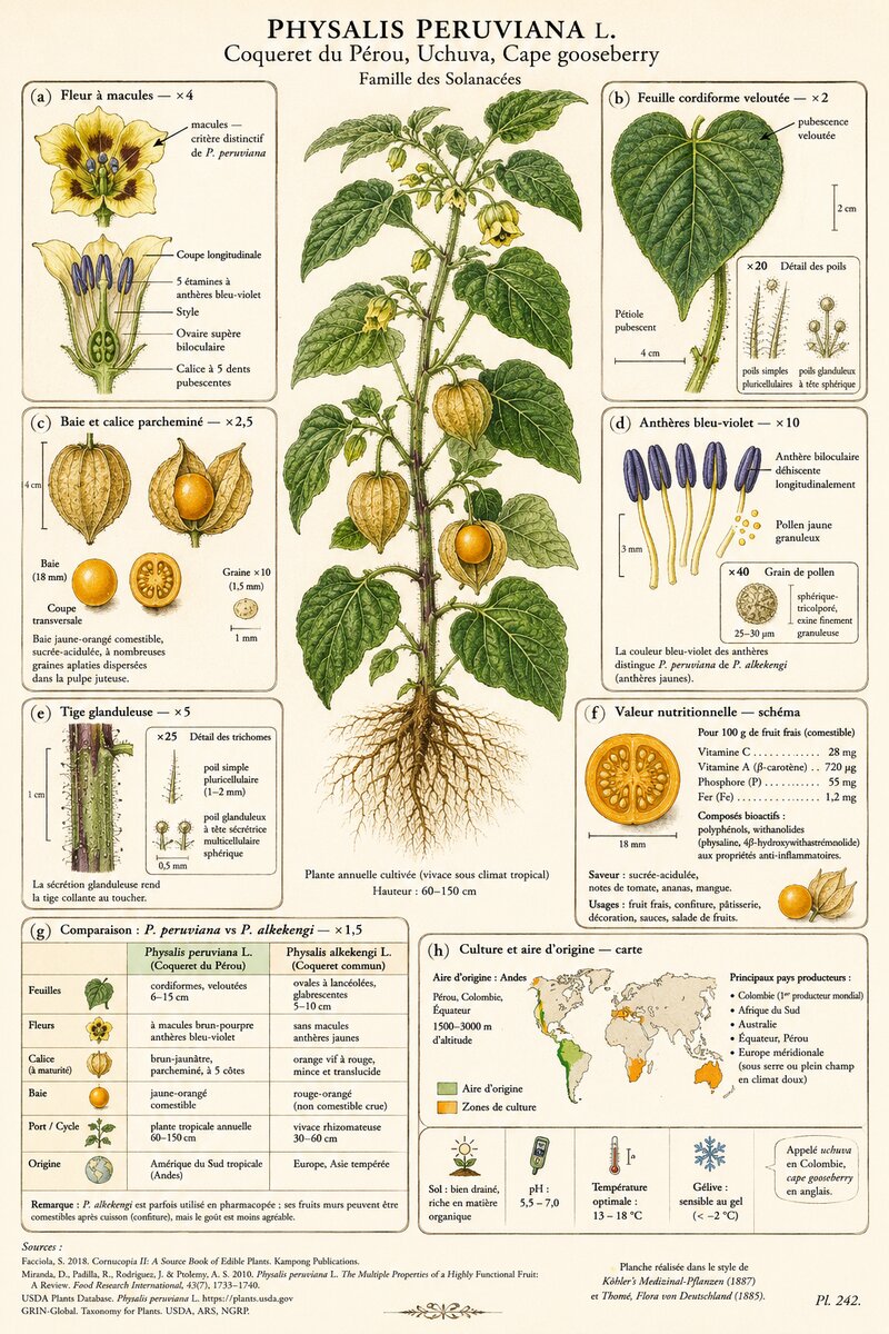 Planche botanique Coqueret du Pérou