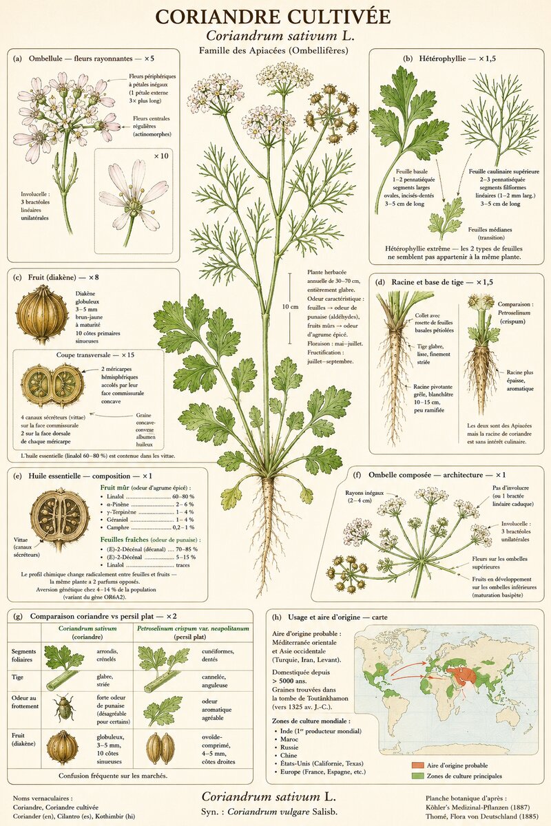 Planche botanique Coriandre cultivée