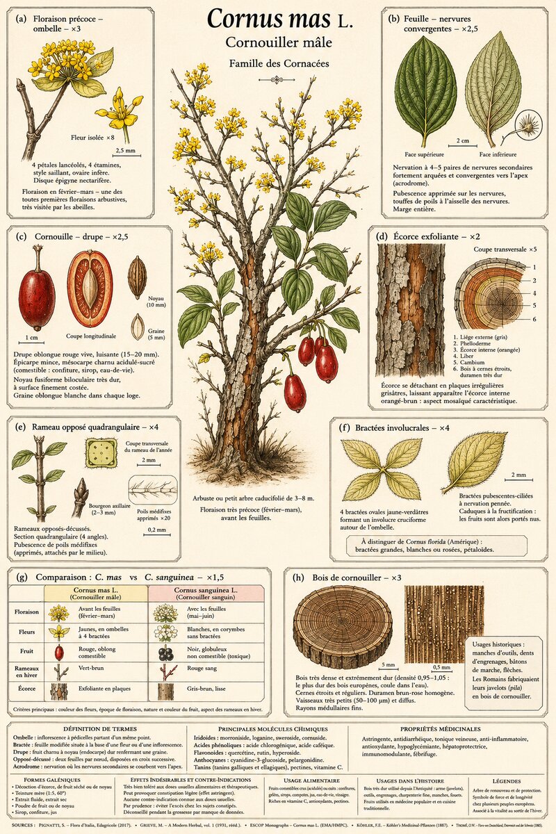 Planche botanique Cornouiller mâle