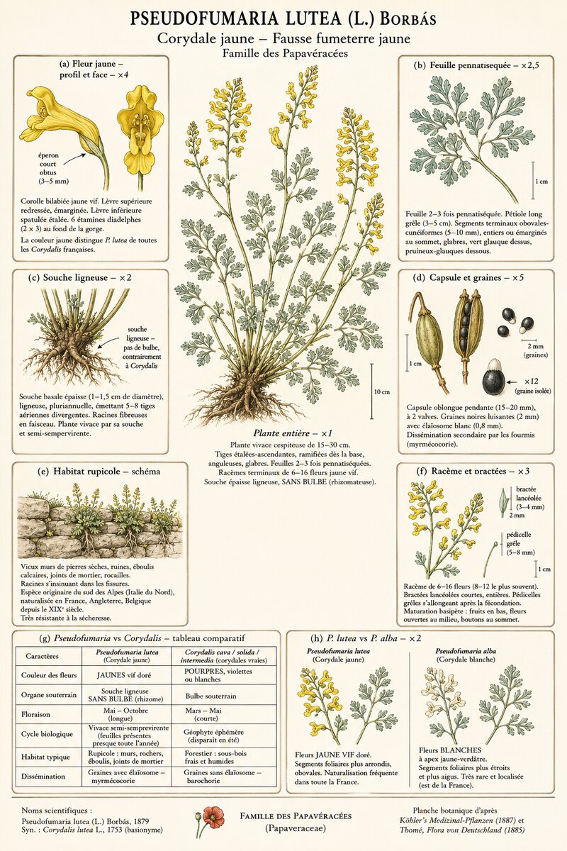 Planche botanique Corydale jaune