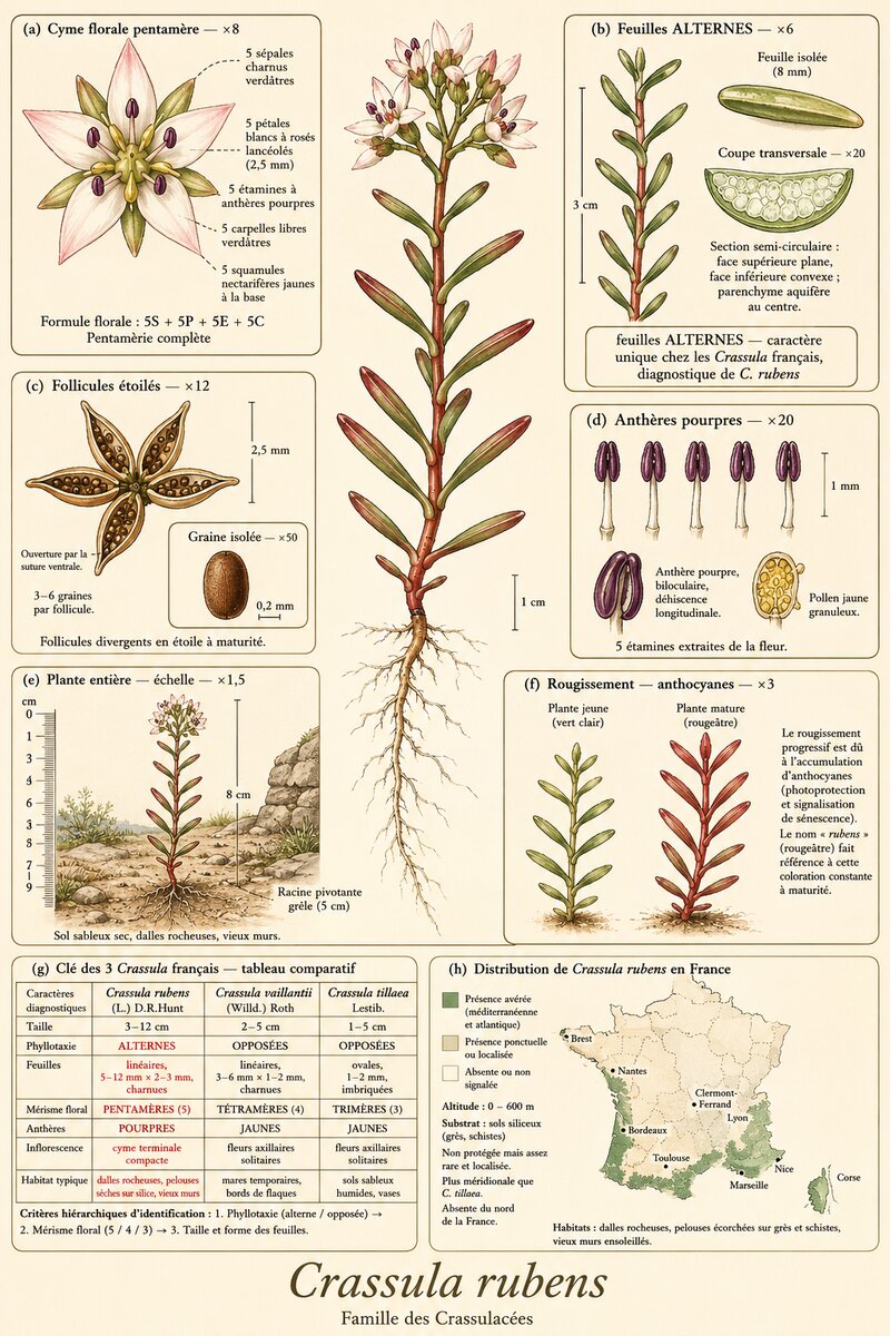 Planche botanique Crassule rougeâtre