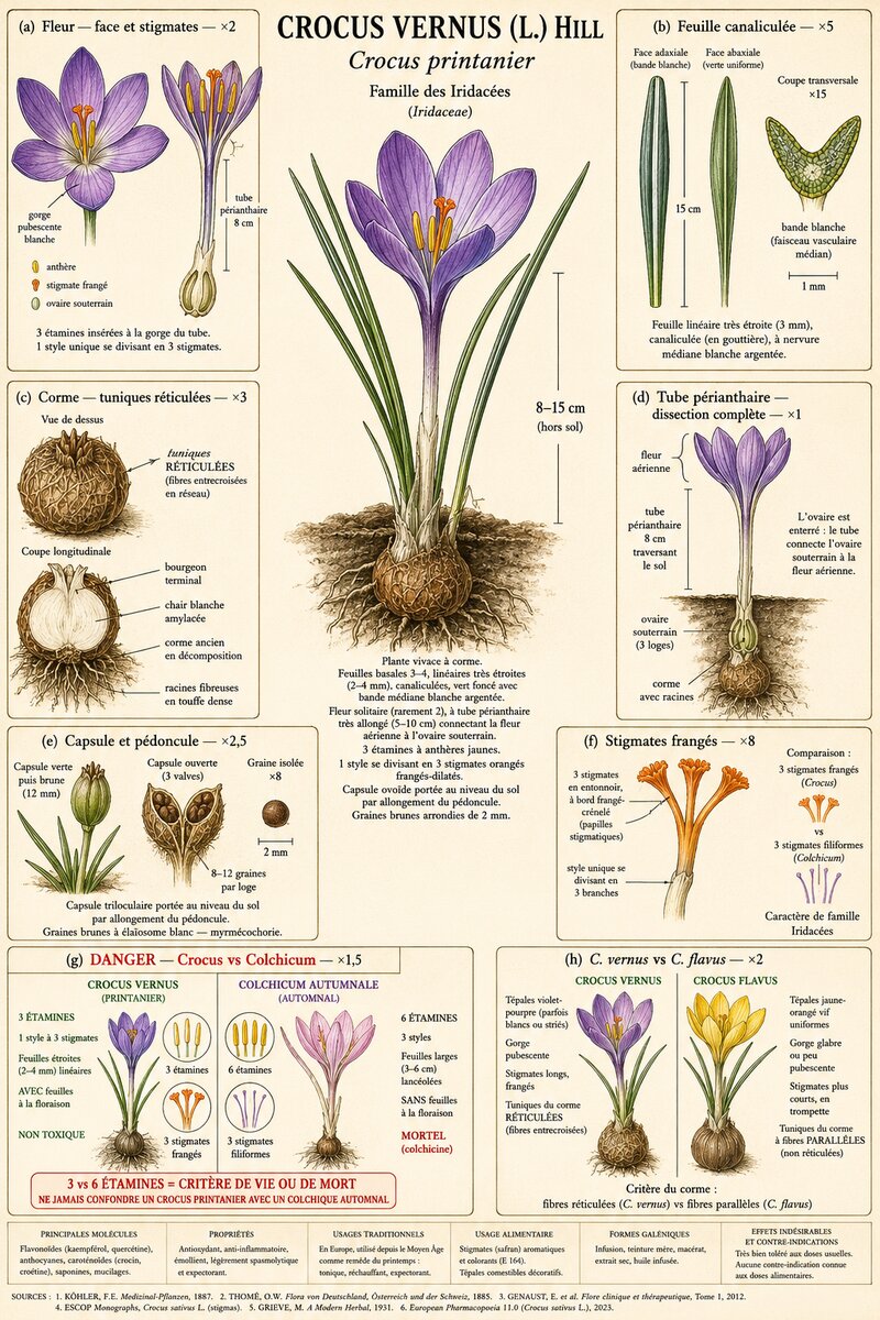 Planche botanique Crocus printanier