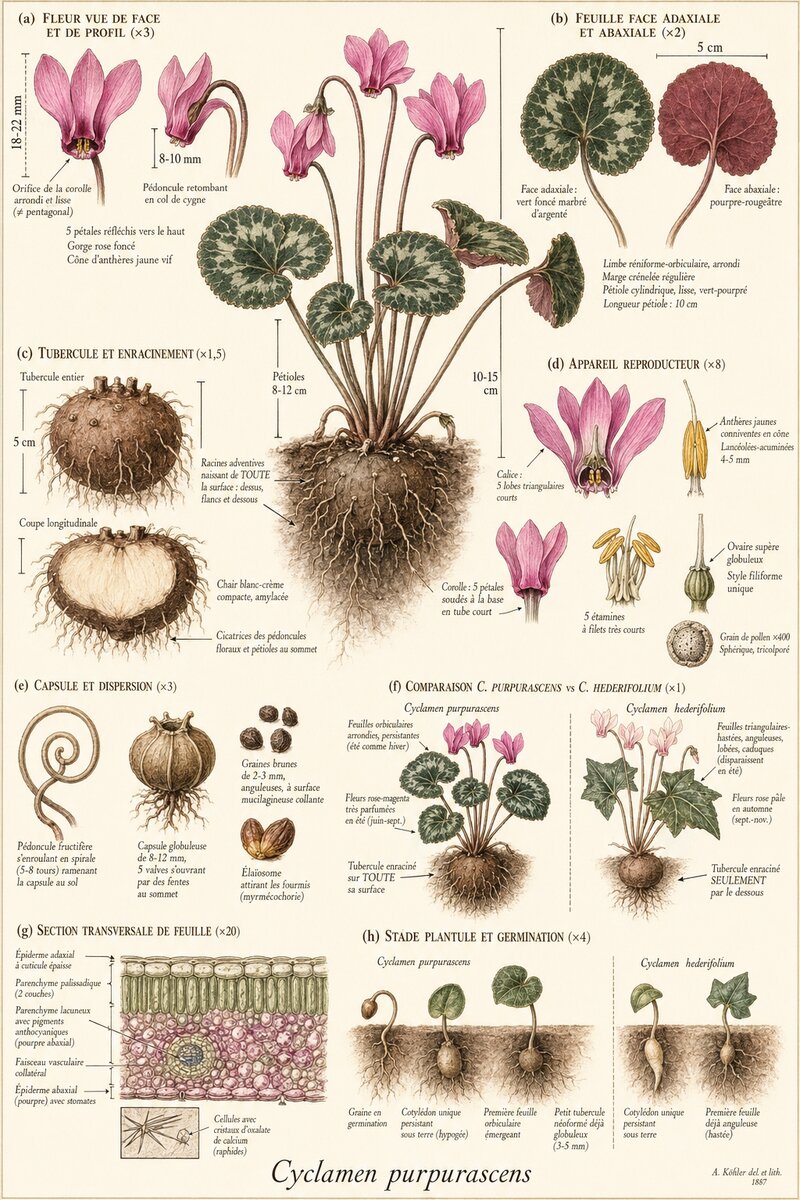 Planche botanique Cyclamen d'Europe