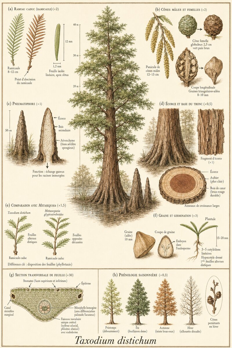Planche botanique Cyprès chauve