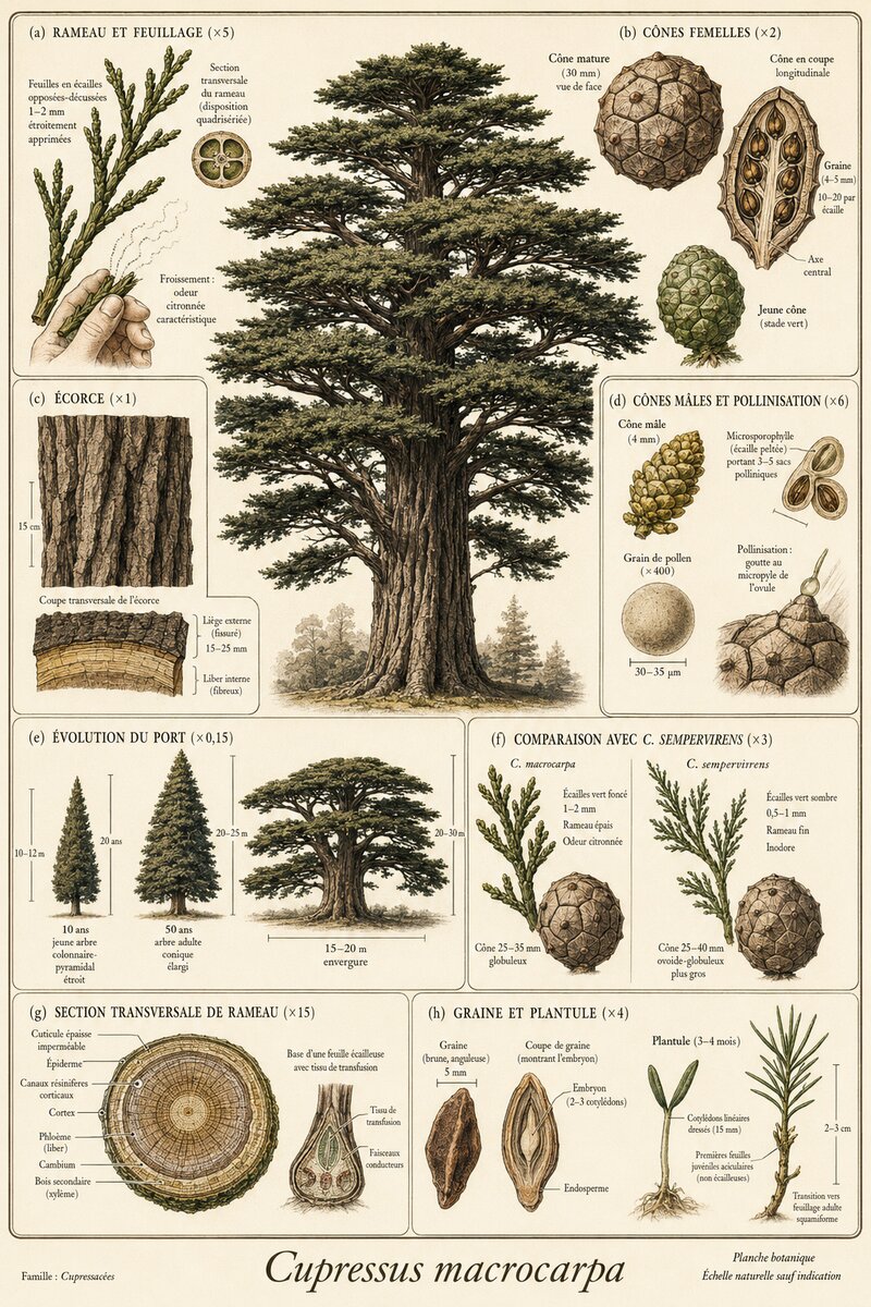Planche botanique Cyprès de Lambert