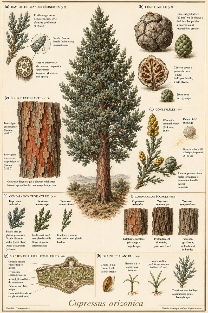 Planche botanique Cyprès de l'Arizona
