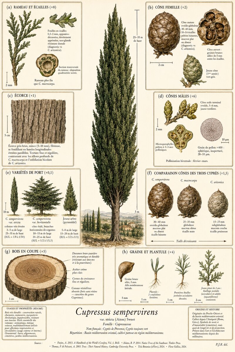 Planche botanique Cyprès toujours vert