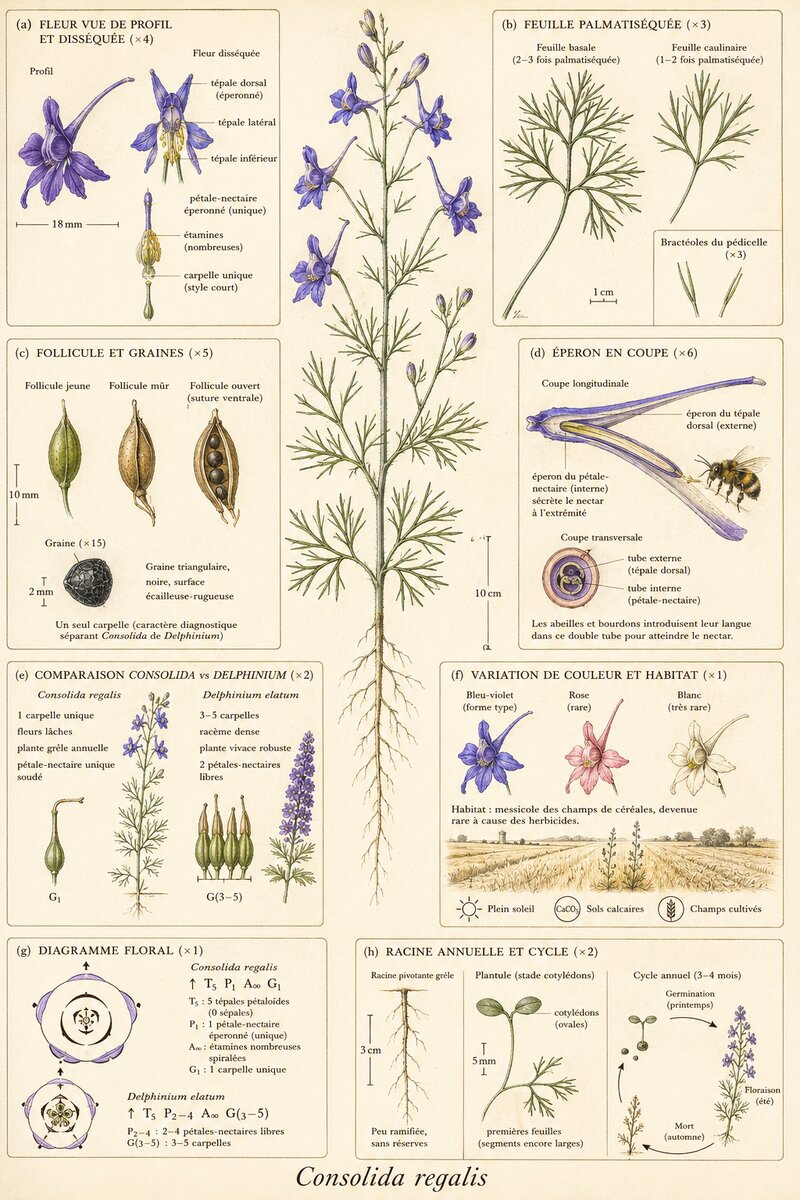Planche botanique Dauphinelle des champs