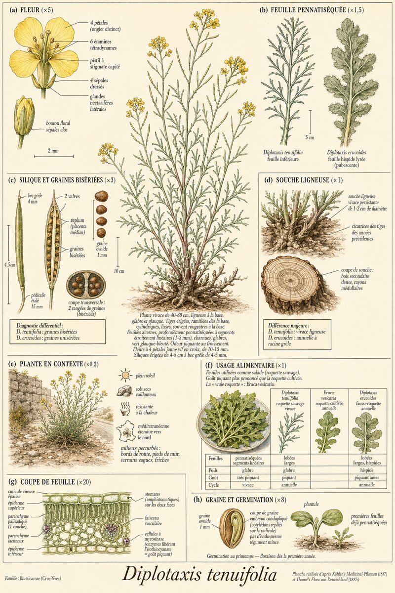 Planche botanique Diplotaxis à feuilles étroites
