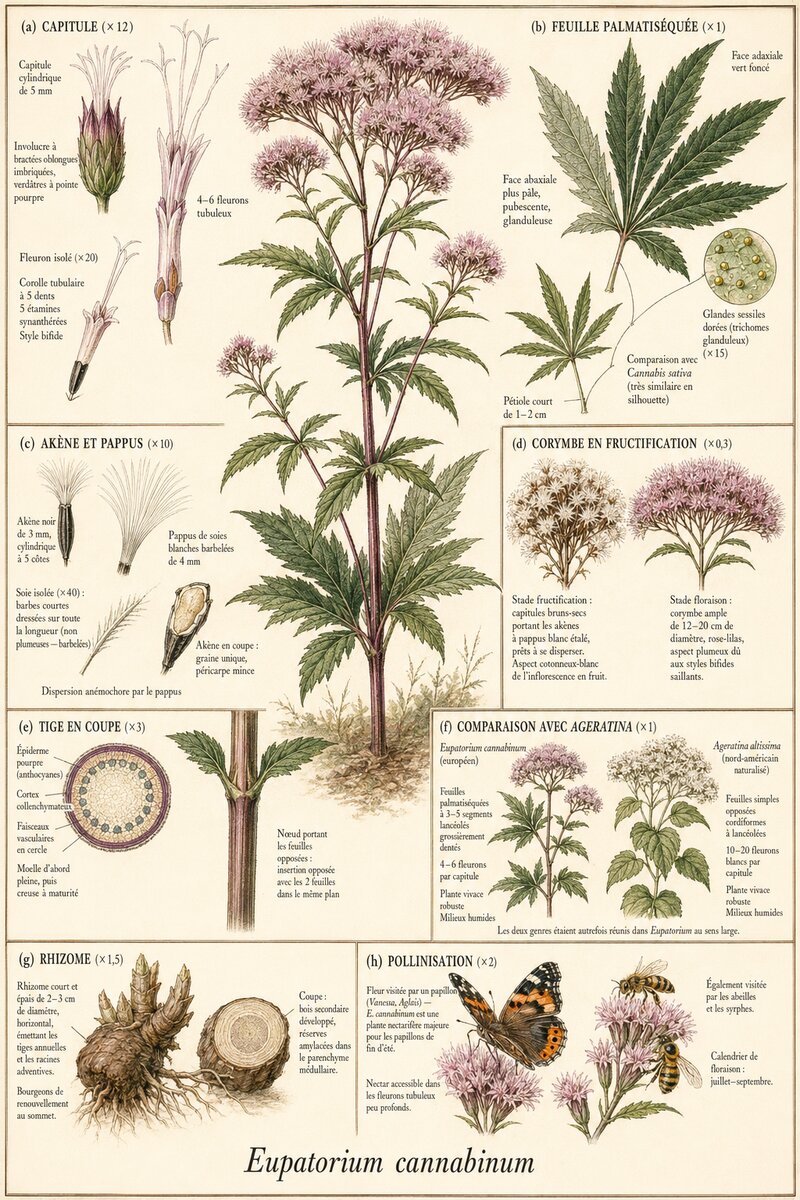 Planche botanique Eupatoire à feuilles de chanvre