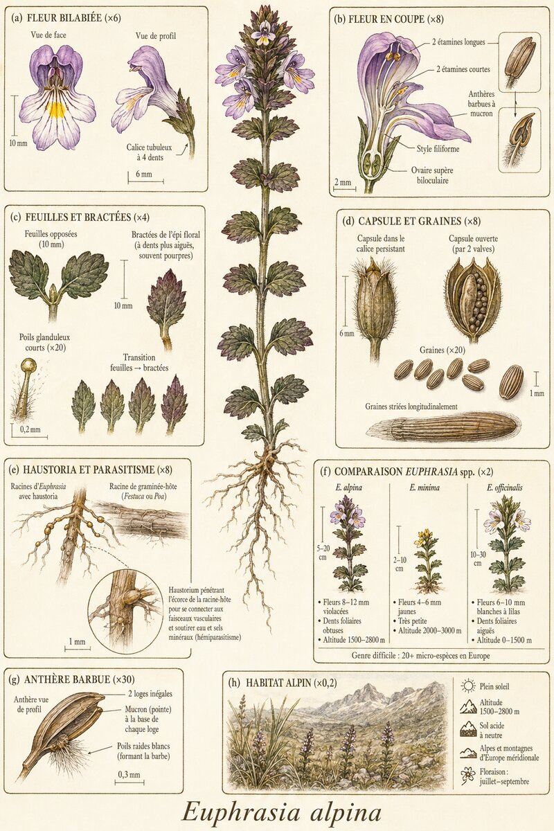 Planche botanique Euphraise des Alpes