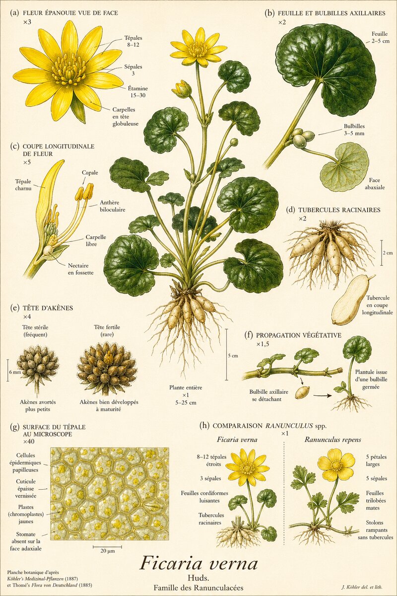 Planche botanique Ficaire printanière