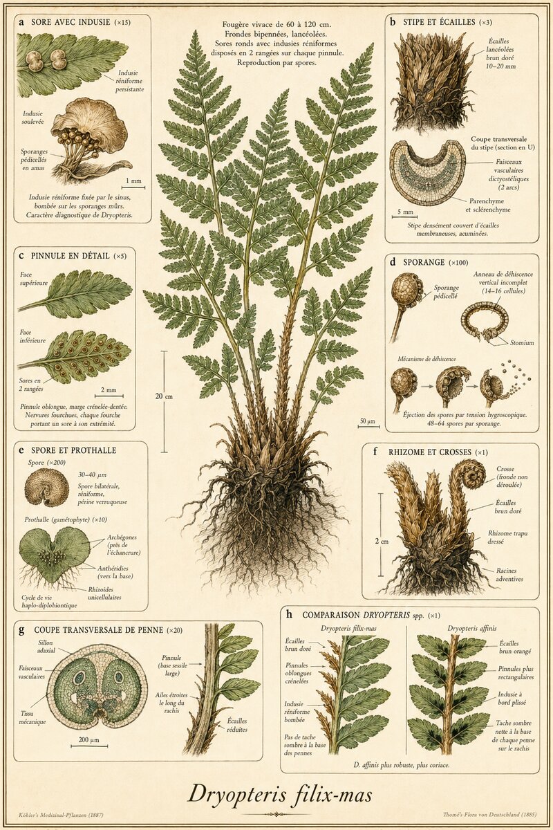 Planche botanique Fougère mâle