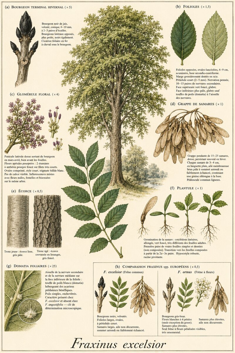 Planche botanique Frêne commun